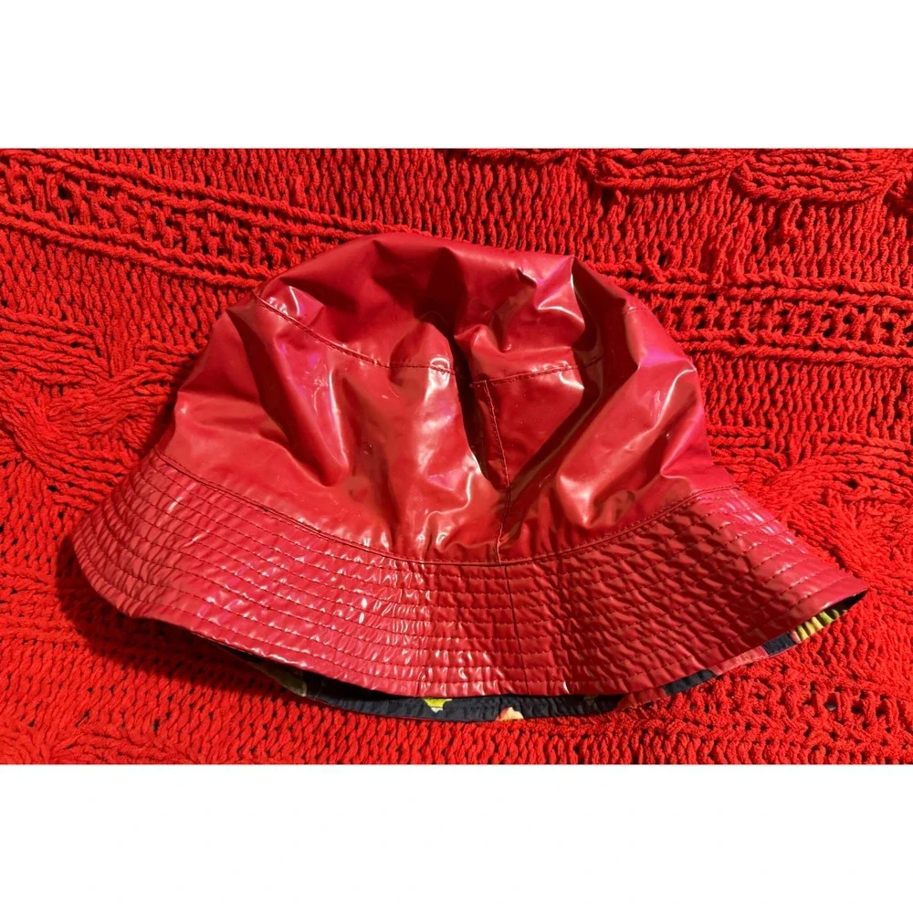 VTG Sailmaker Outerwear Red Vinyl Bucket Hat Shiny Rain Hat  One Size Fits All